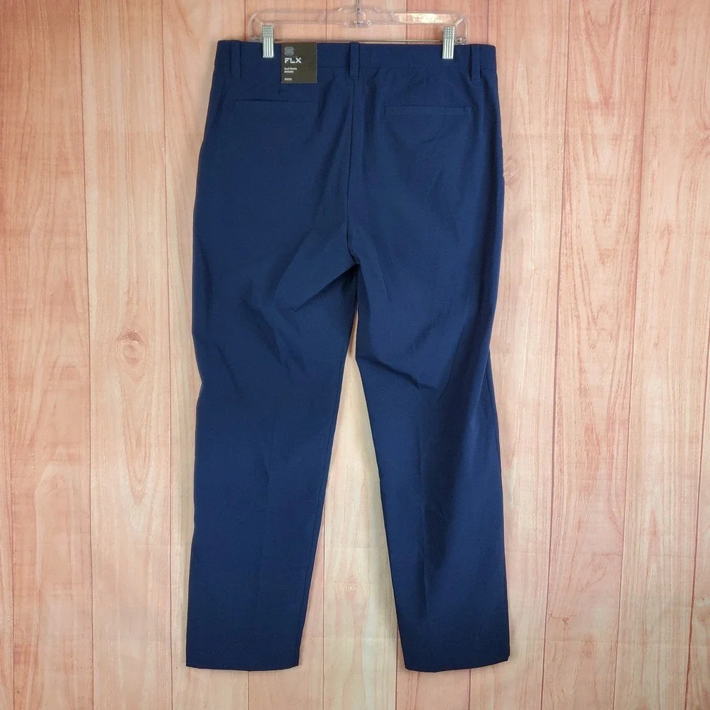 FLX Mens Golf Pants Sz 34 34X32 True Navy Blue Polyester Stretch Slash Pockets
